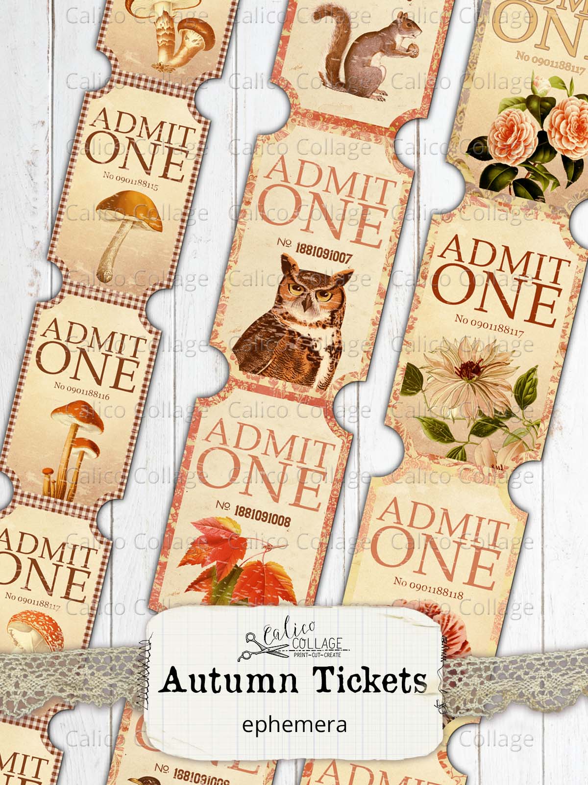 Printable Autumn Tickets, Junk Journal Ephemera