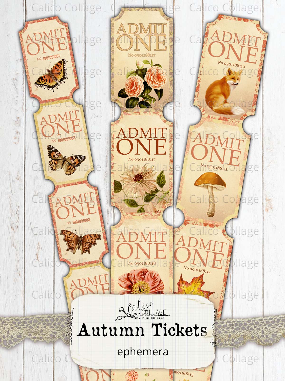 Printable Autumn Tickets, Junk Journal Ephemera