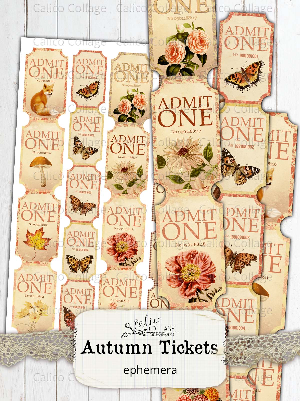 Printable Autumn Tickets, Junk Journal Ephemera