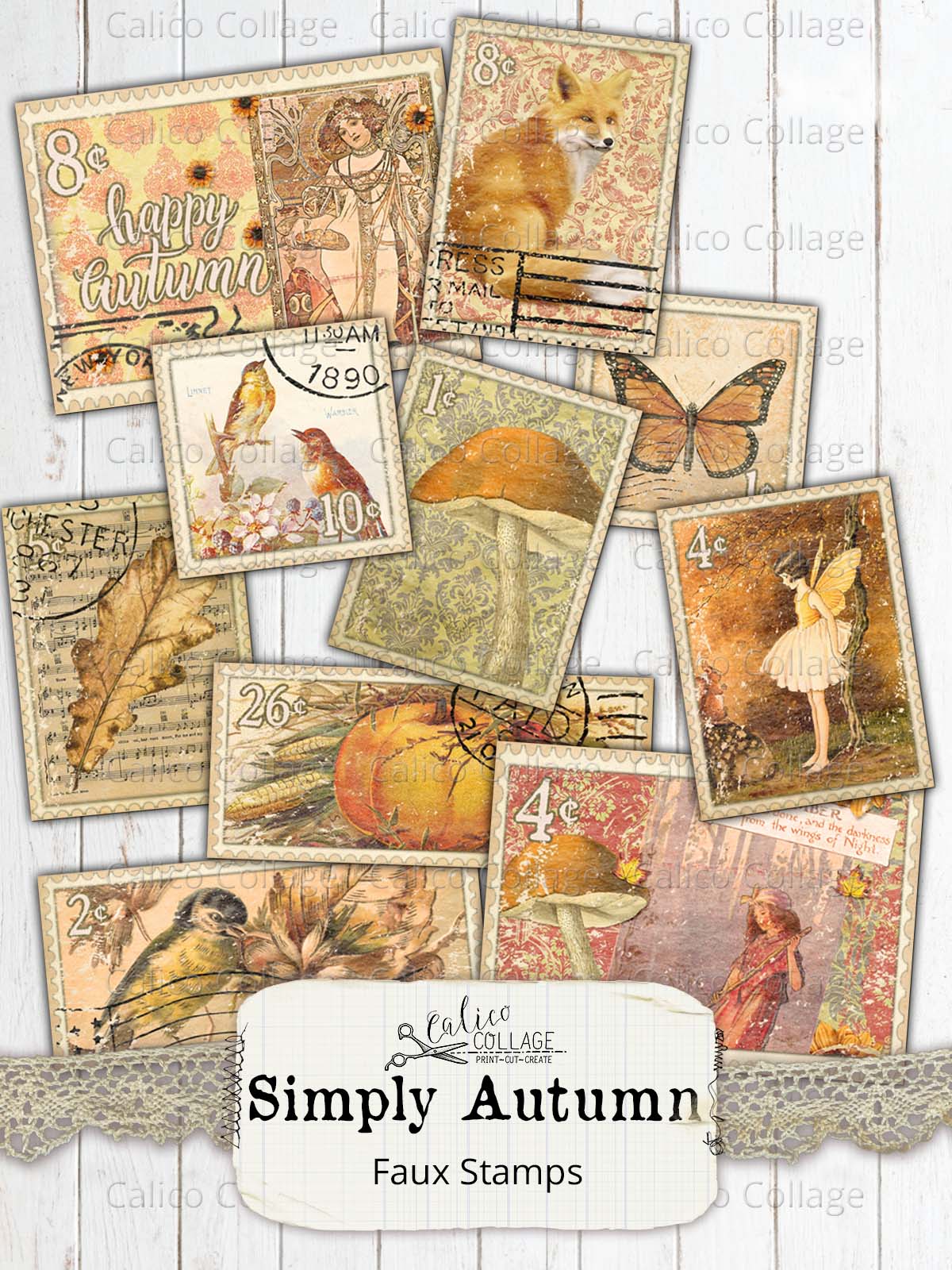 Simply Autumn Faux Stamps, Junk Journal Supplies
