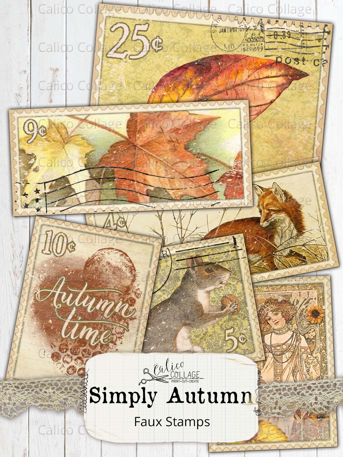 Simply Autumn Faux Stamps, Junk Journal Supplies
