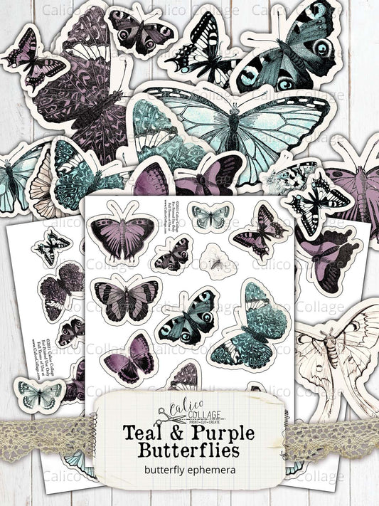 Blue and Purple Butterfly Fussy Cut Junk Journal Printable