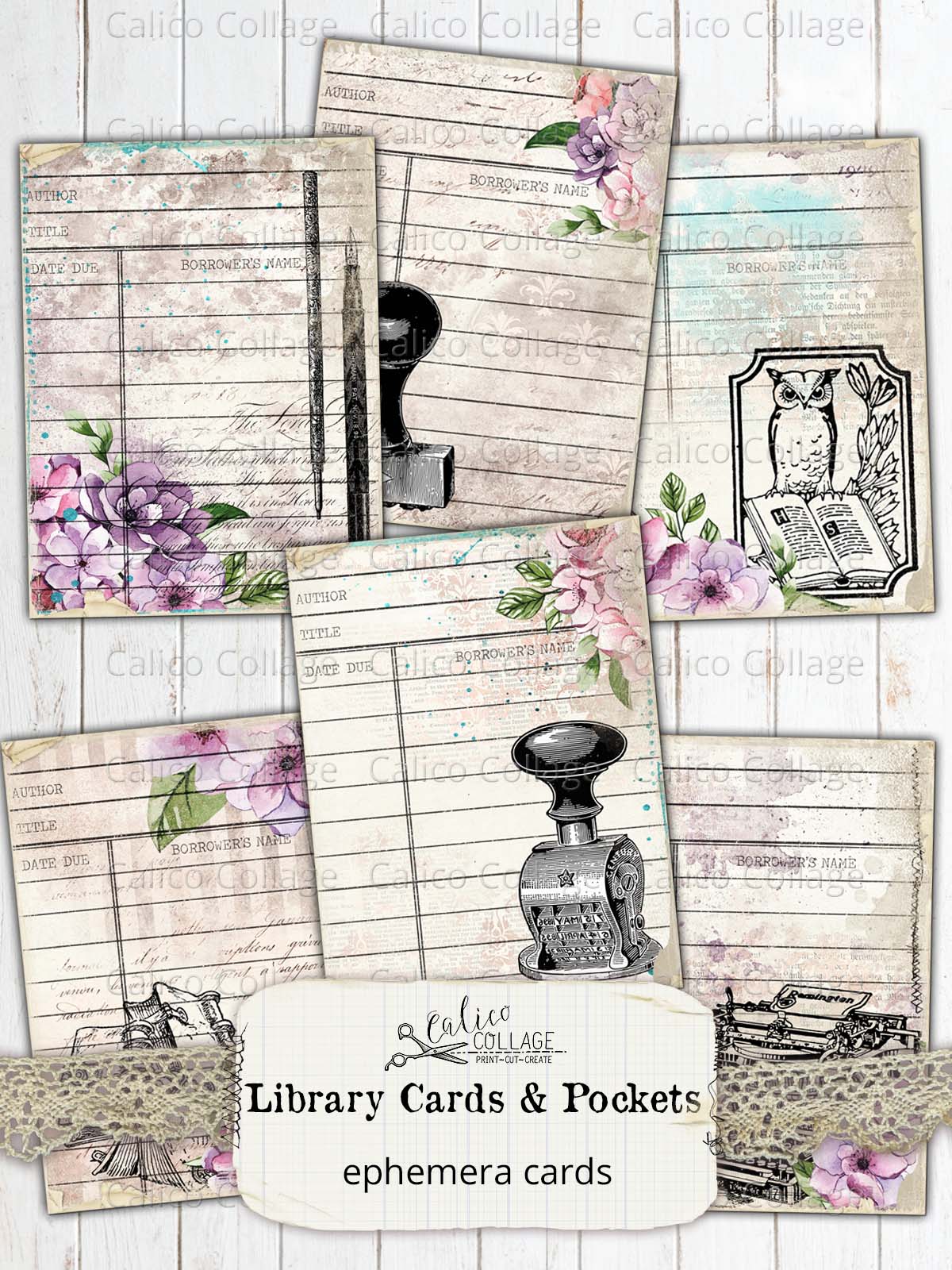 Library Cards & Pockets, Junk Journal Printable Ephemera