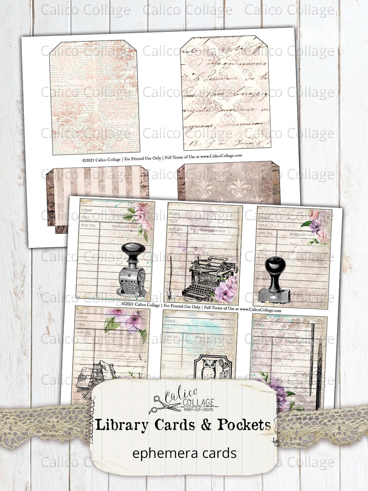 Library Cards & Pockets, Junk Journal Printable Ephemera