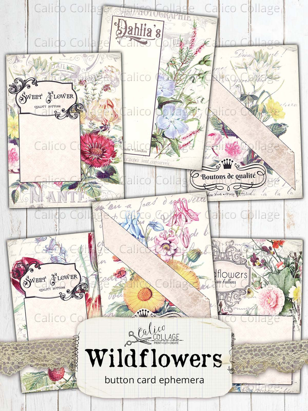Junk Journal Button Cards, Wildflowers – CalicoCollage