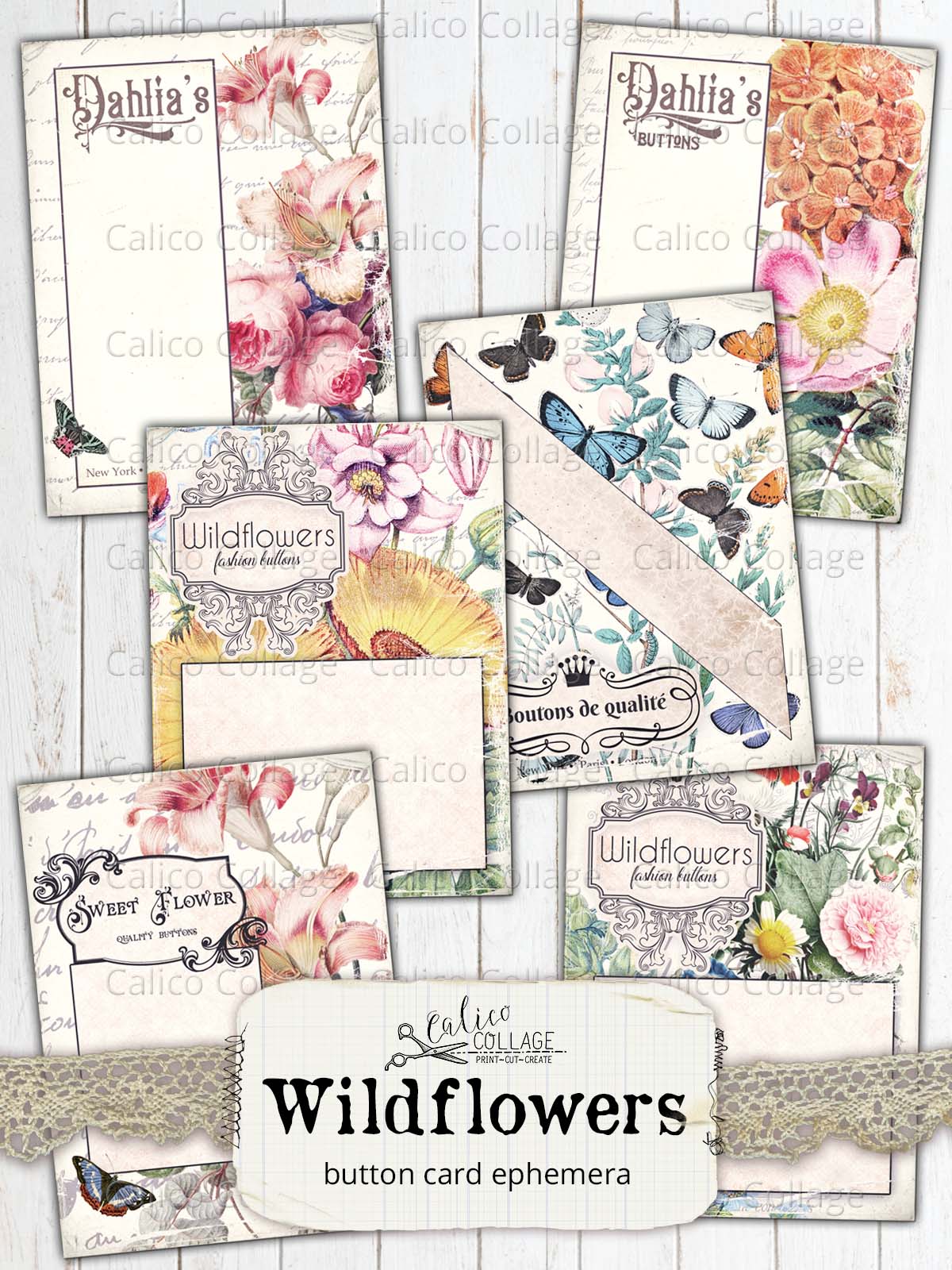 Junk Journal Button Cards, Wildflowers – CalicoCollage