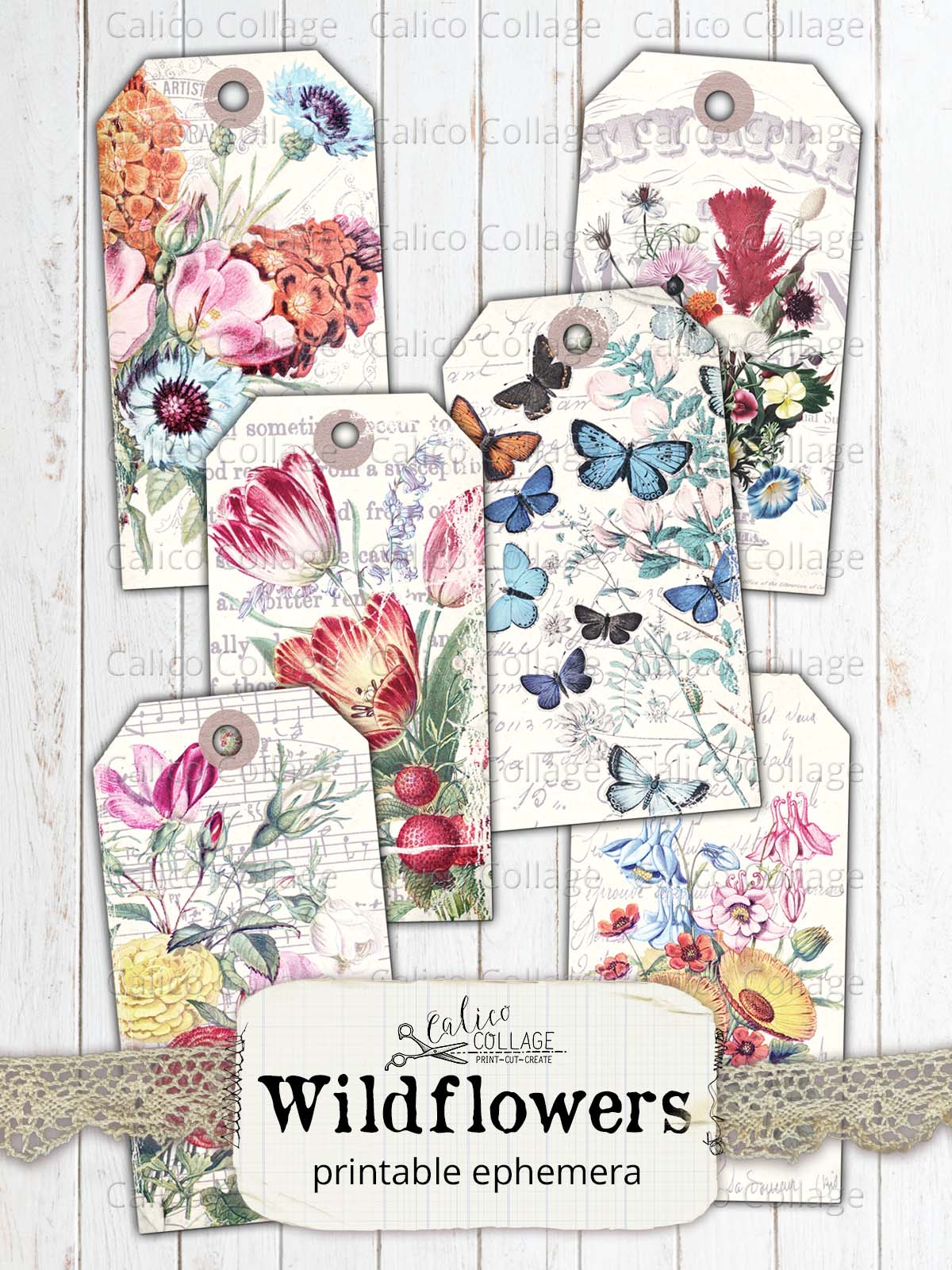 Junk Journal Tags, Wildflowers