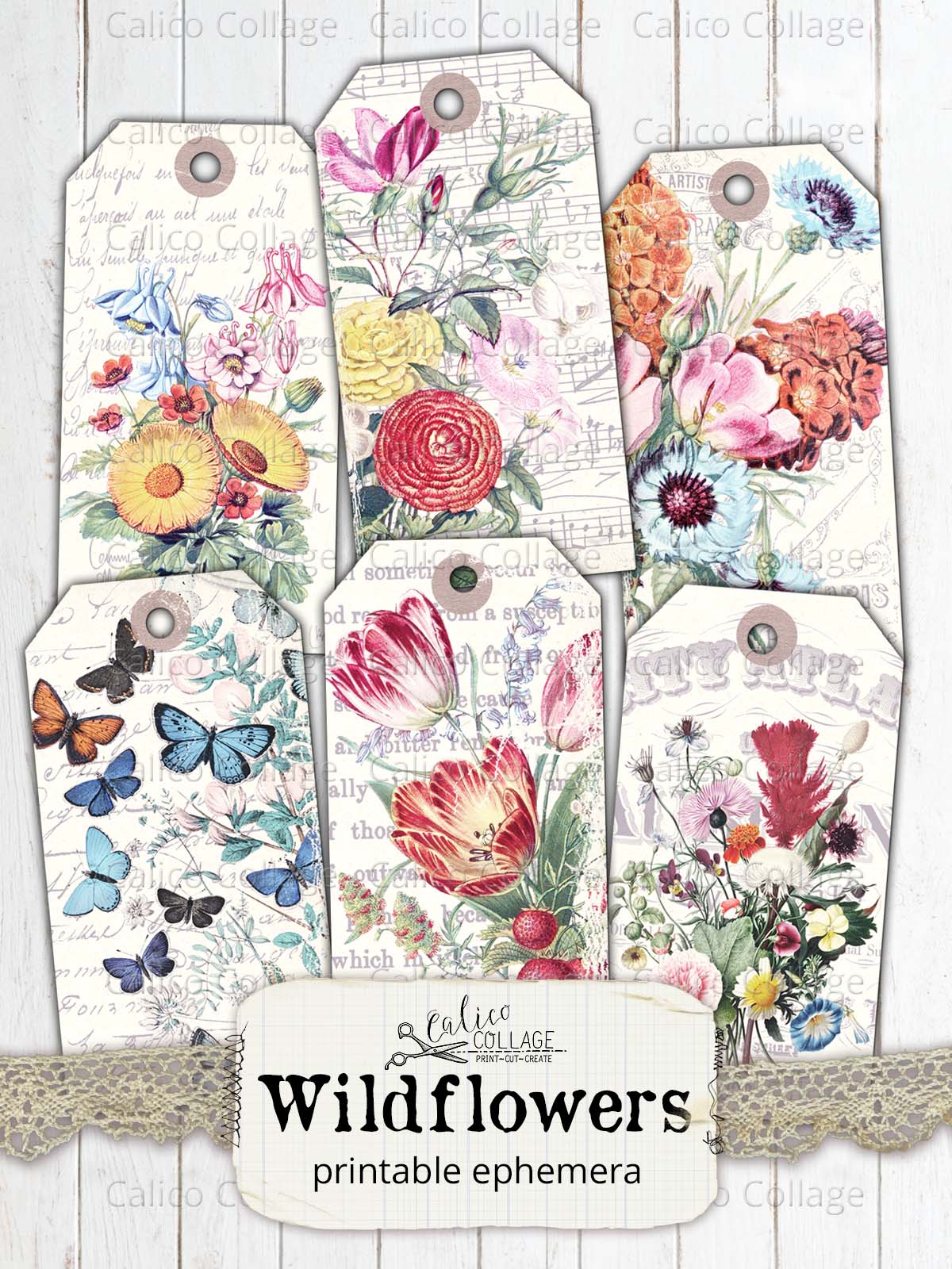Junk Journal Tags, Wildflowers