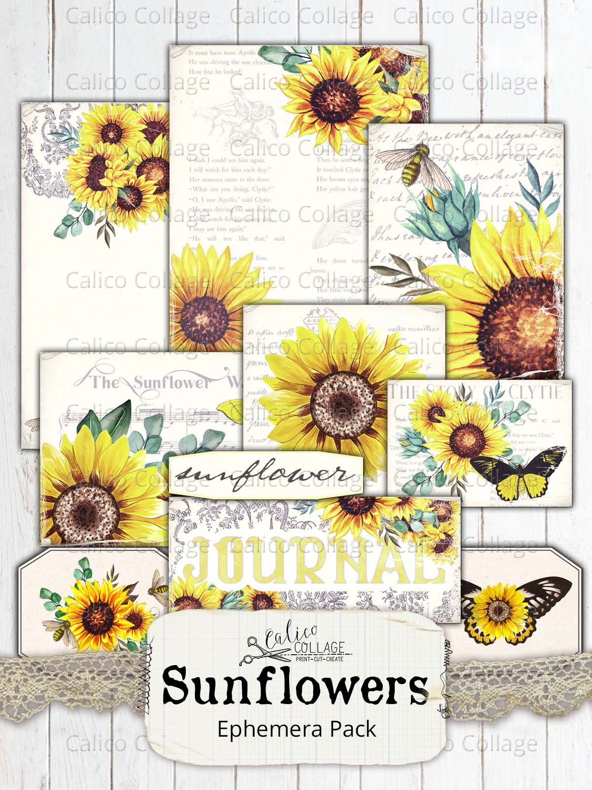 Sunflower Junk Journal Ephemera Pack