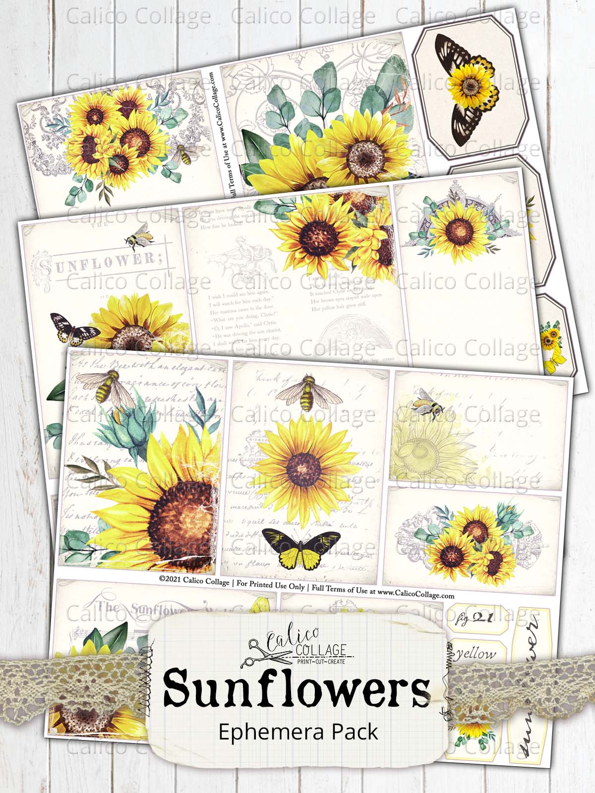 Sunflower Junk Journal Ephemera Pack