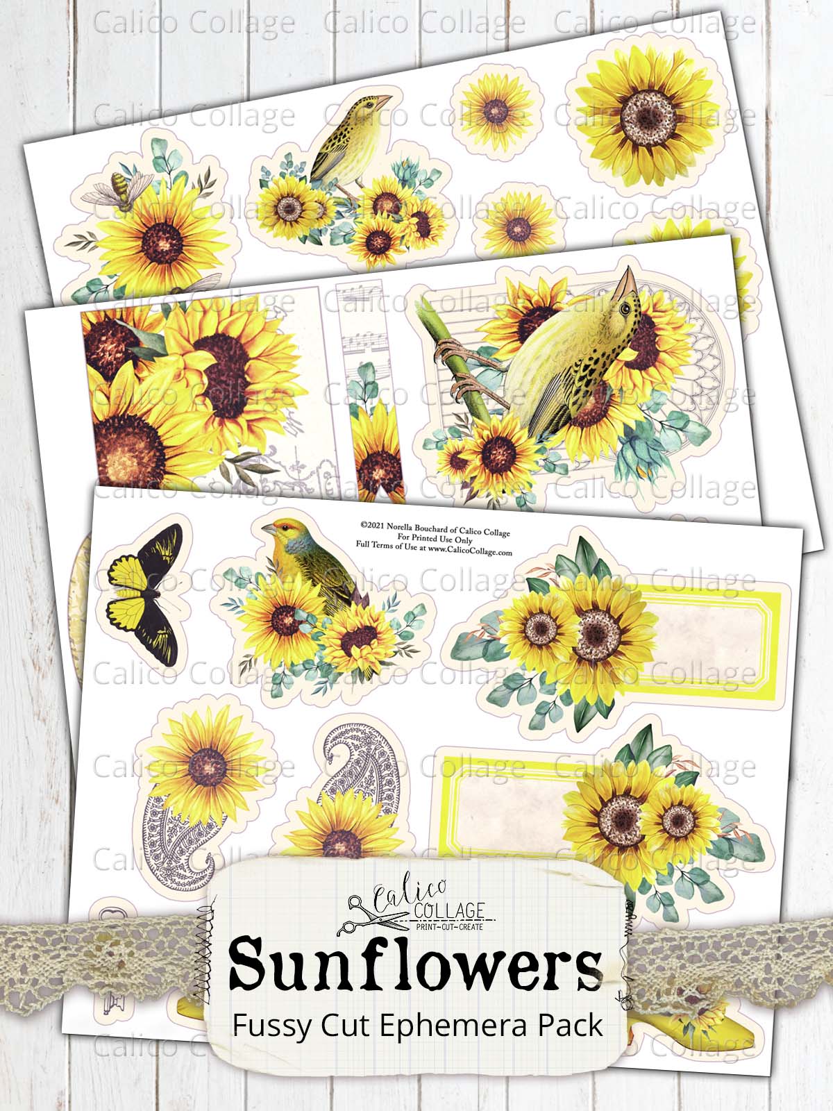 Sunflower Junk Journal Fussy Cut Ephemera