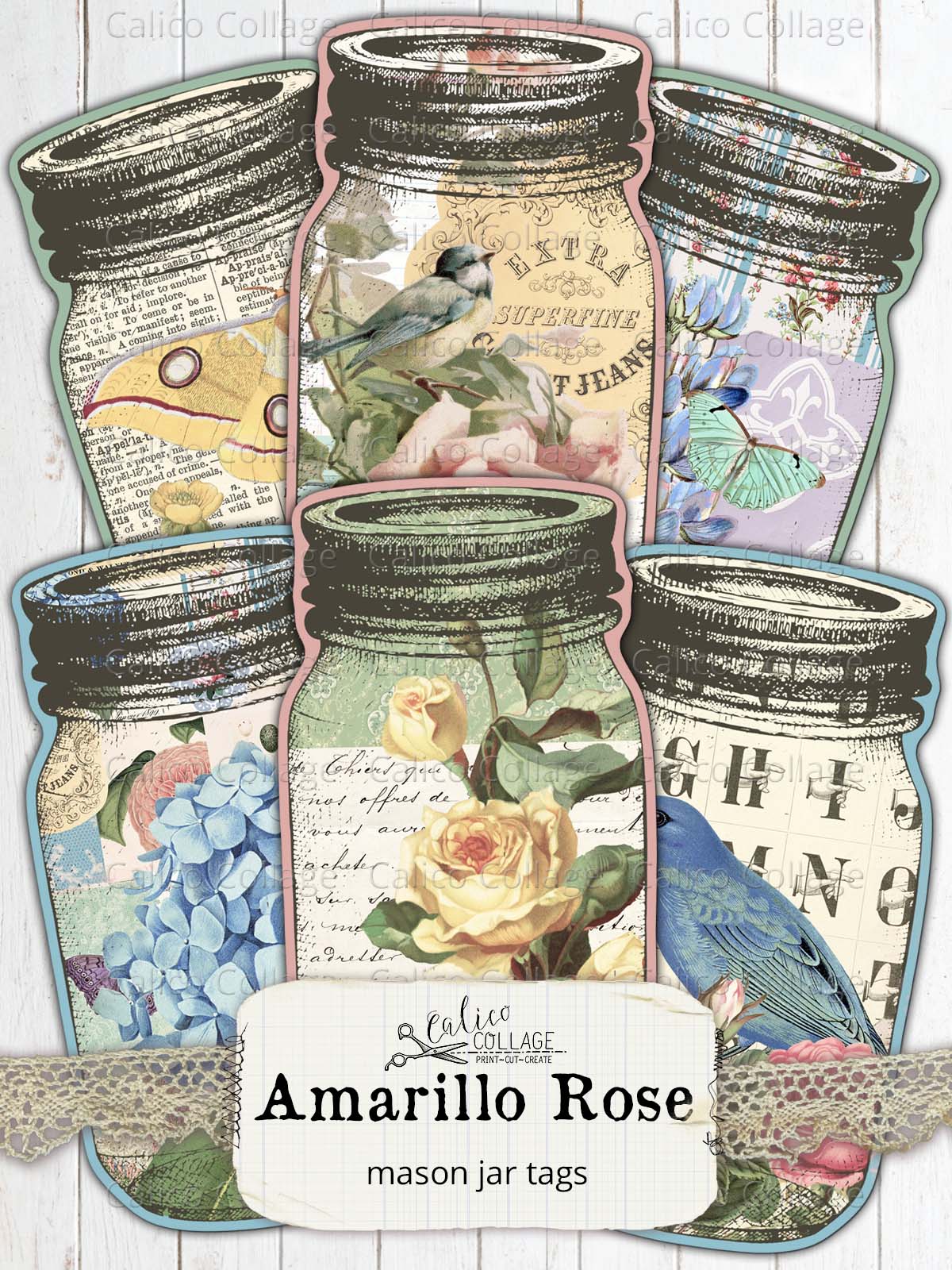 Mason Jar Tags, Amarillo Rose