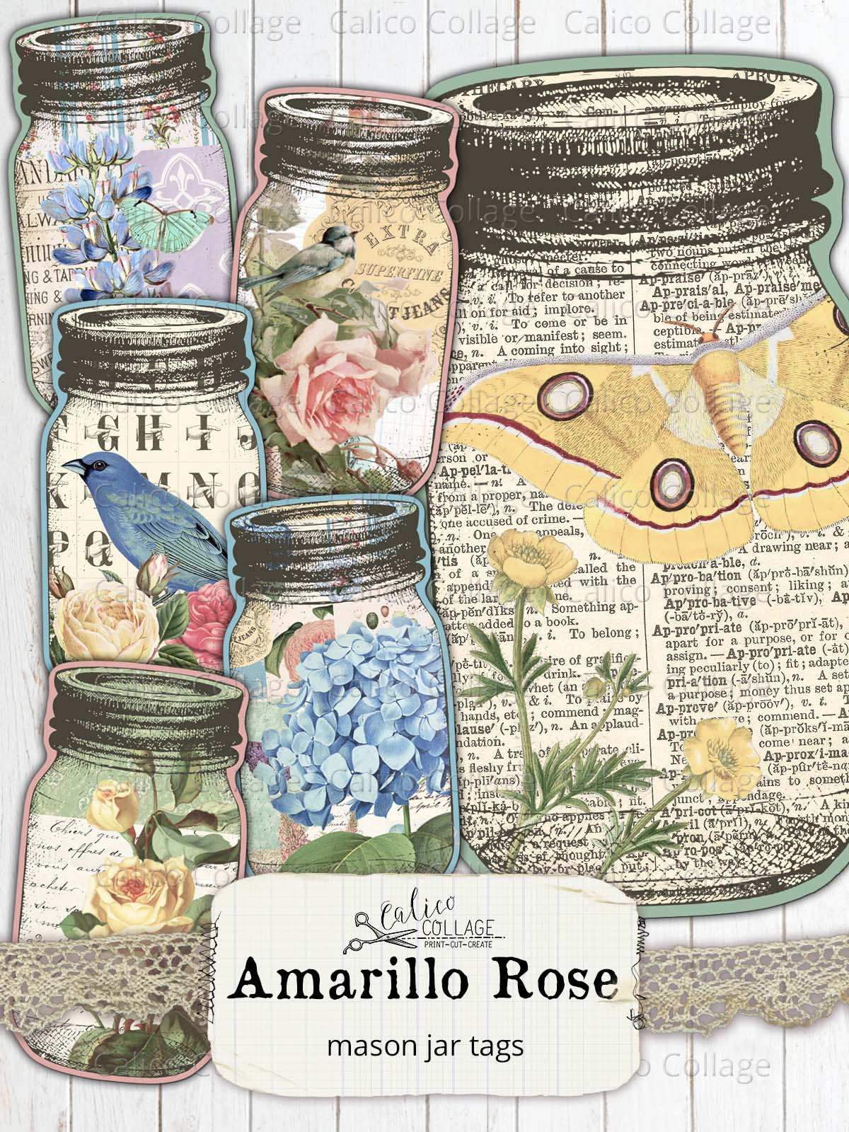 Mason Jar Tags, Amarillo Rose