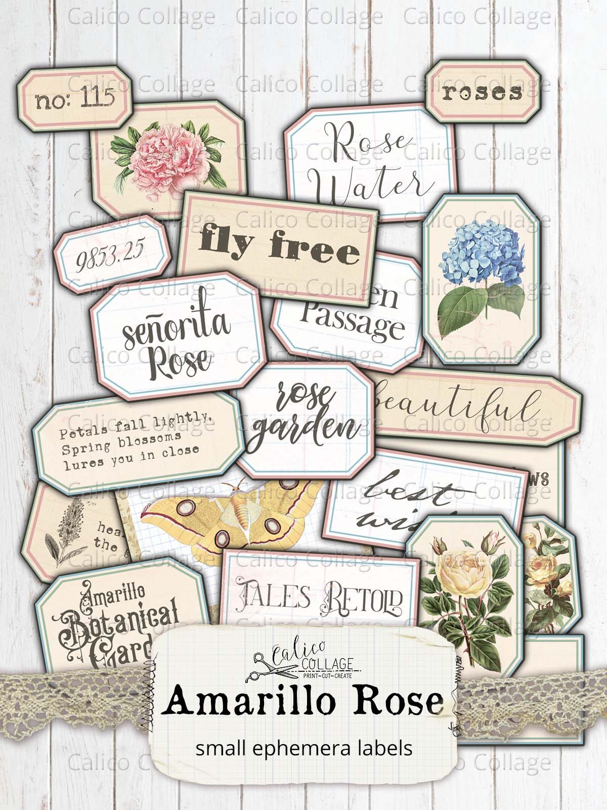 Small Ephemera Labels, Amarillo Rose