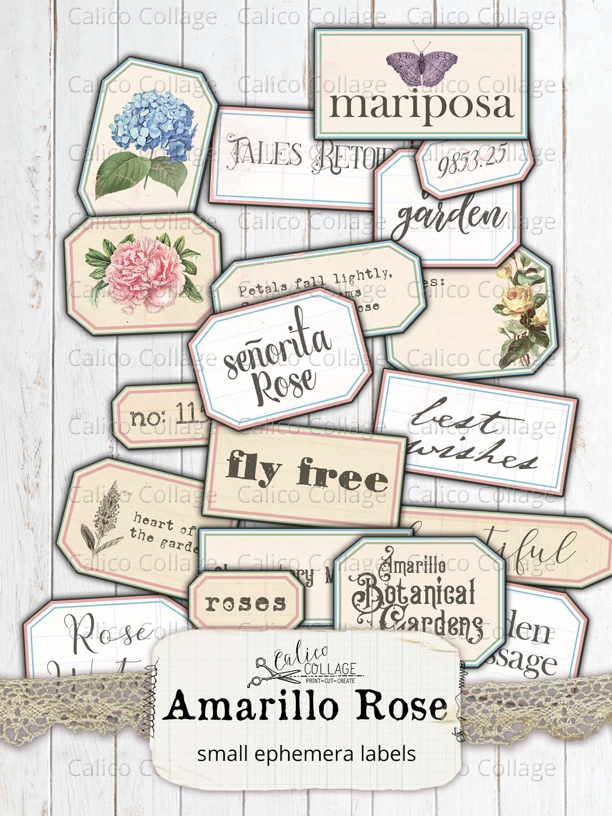 Small Ephemera Labels, Amarillo Rose