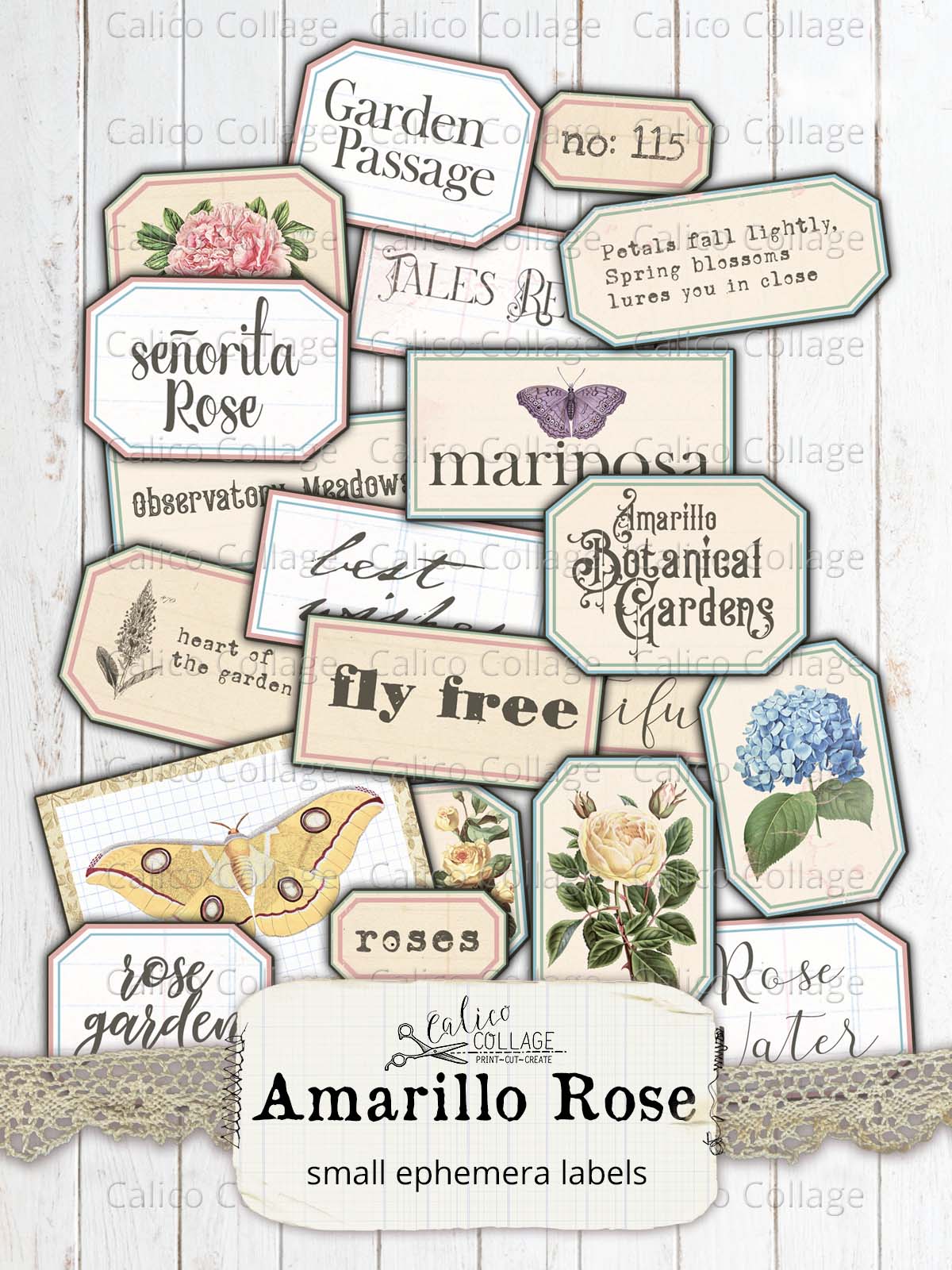 Small Ephemera Labels, Amarillo Rose