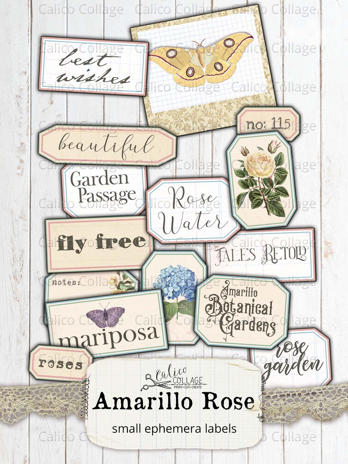 Small Ephemera Labels, Amarillo Rose