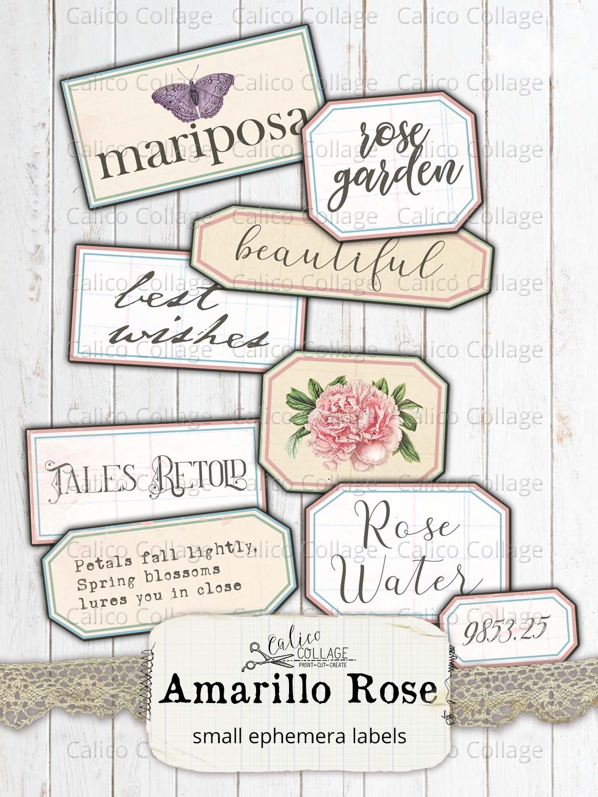 Small Ephemera Labels, Amarillo Rose