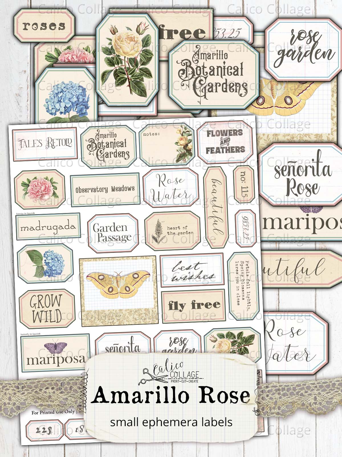 Small Ephemera Labels, Amarillo Rose