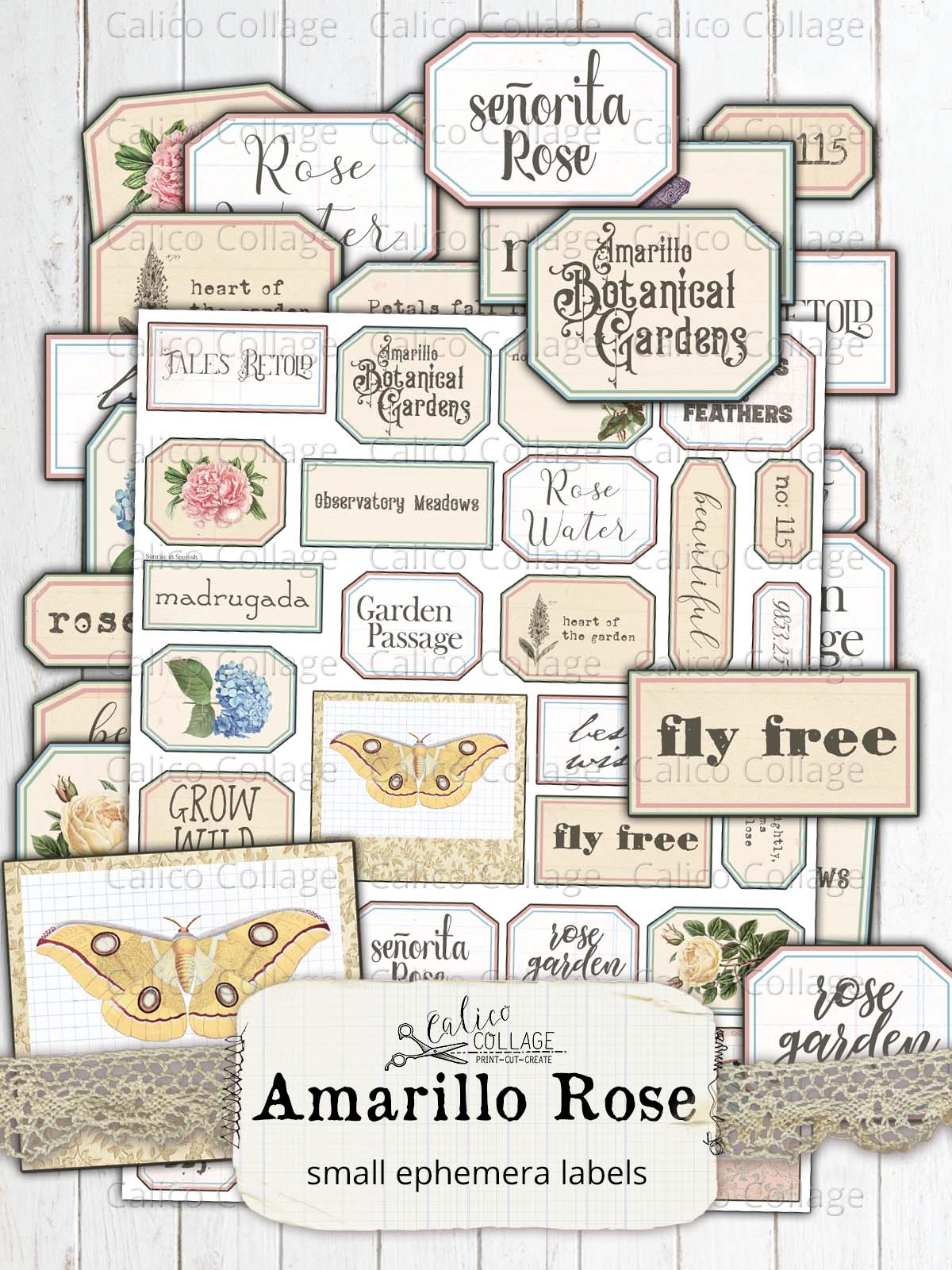 Small Ephemera Labels, Amarillo Rose