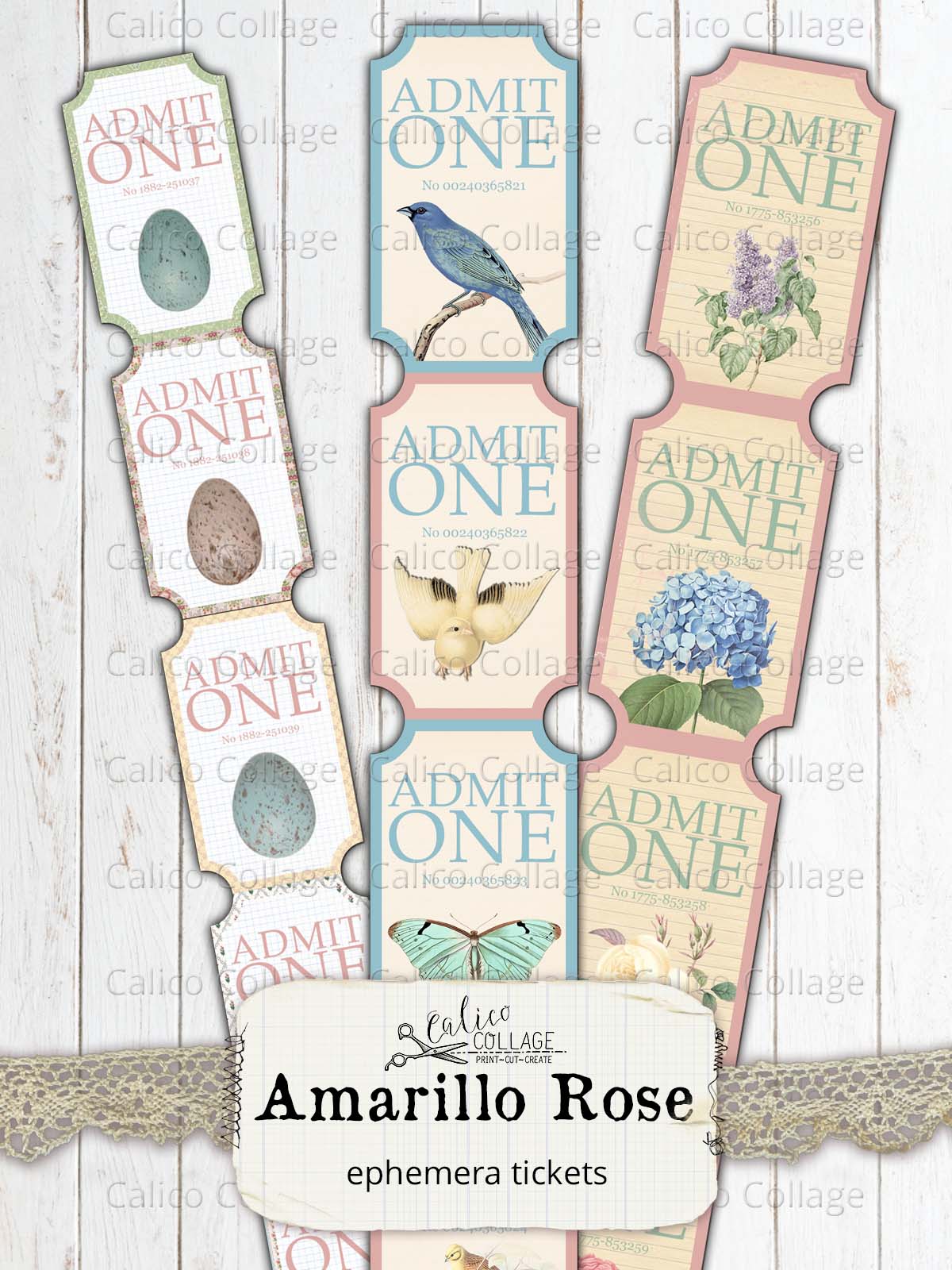 Junk Journal Tickets, Amarillo Rose