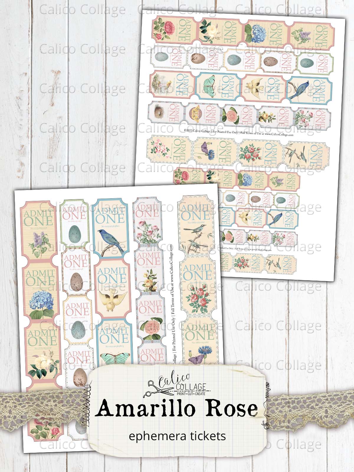 Junk Journal Tickets, Amarillo Rose