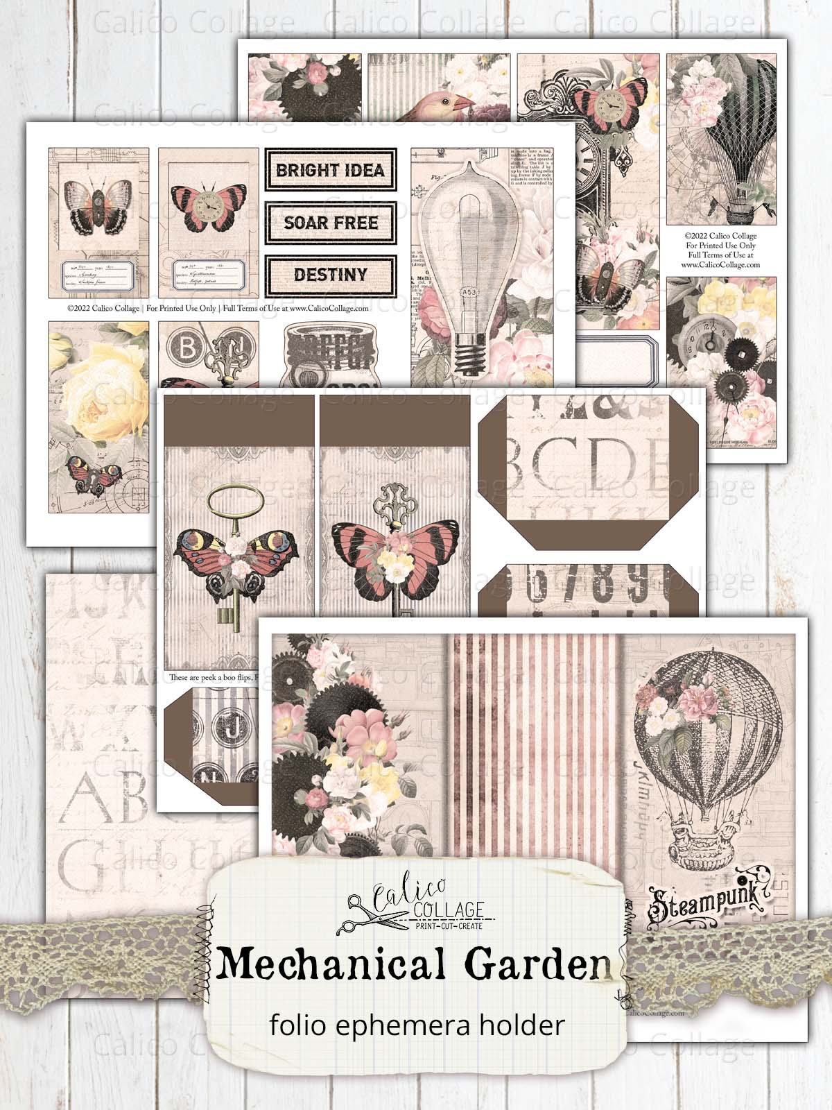 Steampunk Junk Journal Folio, Mechanical Garden