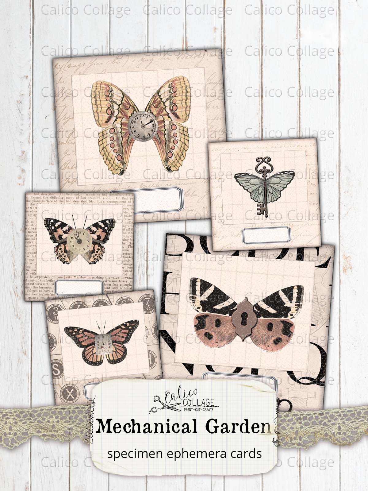 Steampunk Specimen Cards, Junk Journal Ephemera, Mechanical Garden