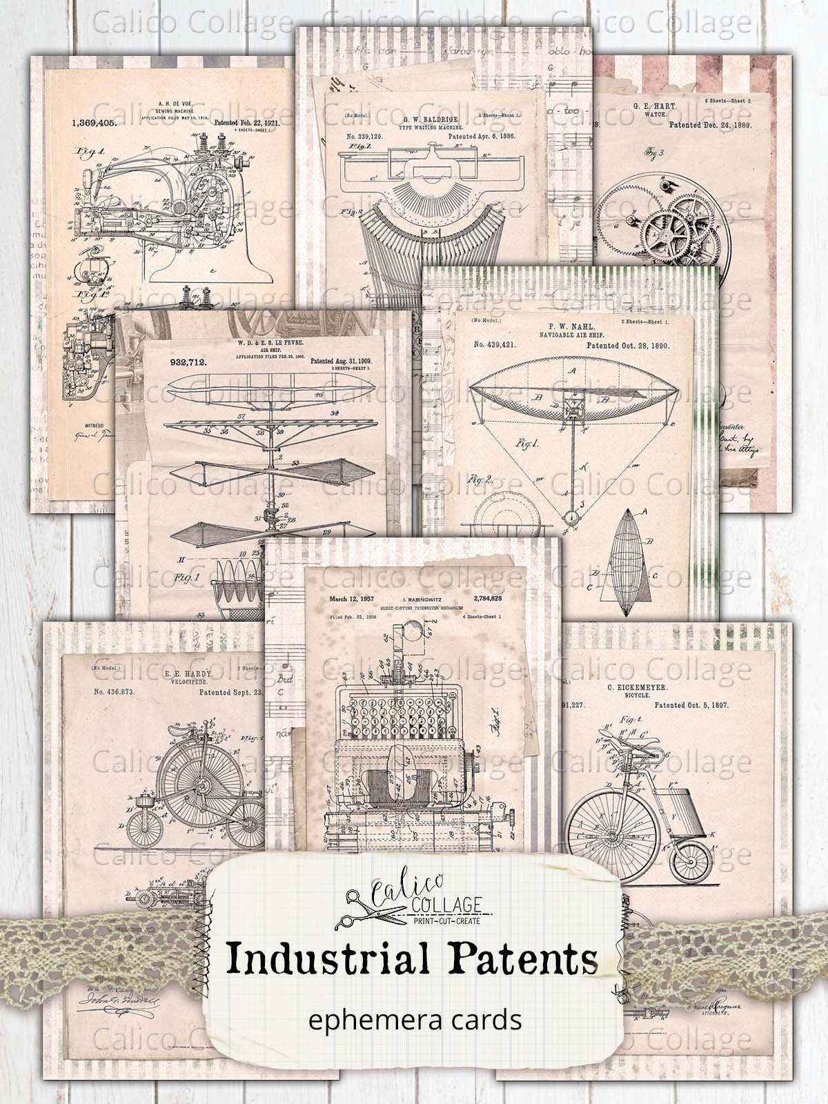 Steampunk Patent Junk Journal Ephemera Pack, Mechanical Garden