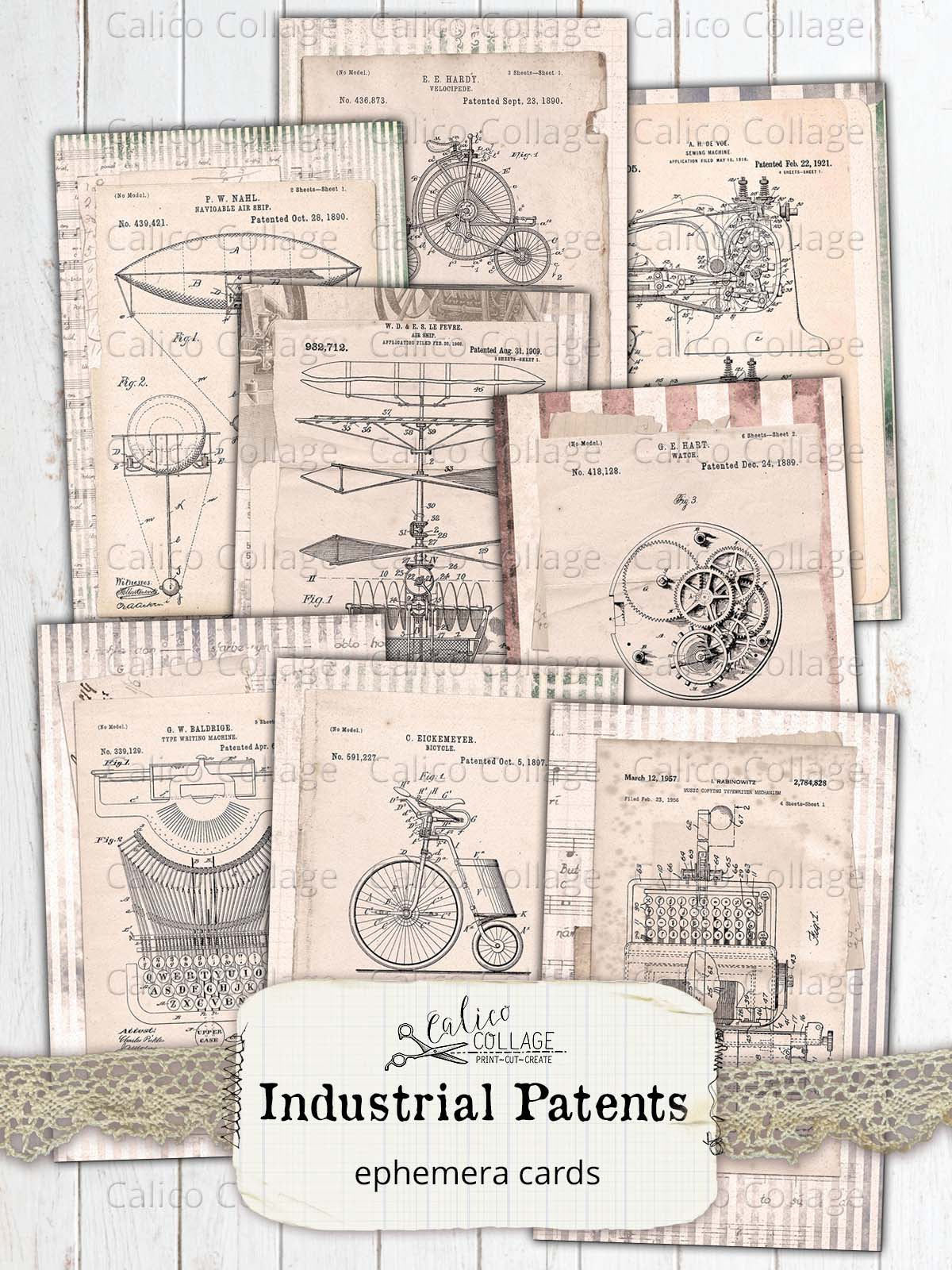 Steampunk Patent Junk Journal Ephemera Pack, Mechanical Garden