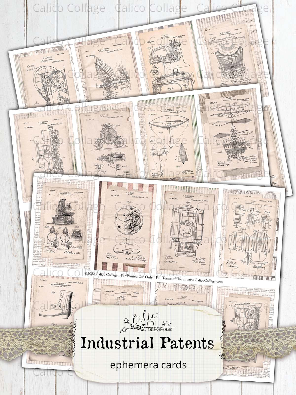 Steampunk Patent Junk Journal Ephemera Pack, Mechanical Garden