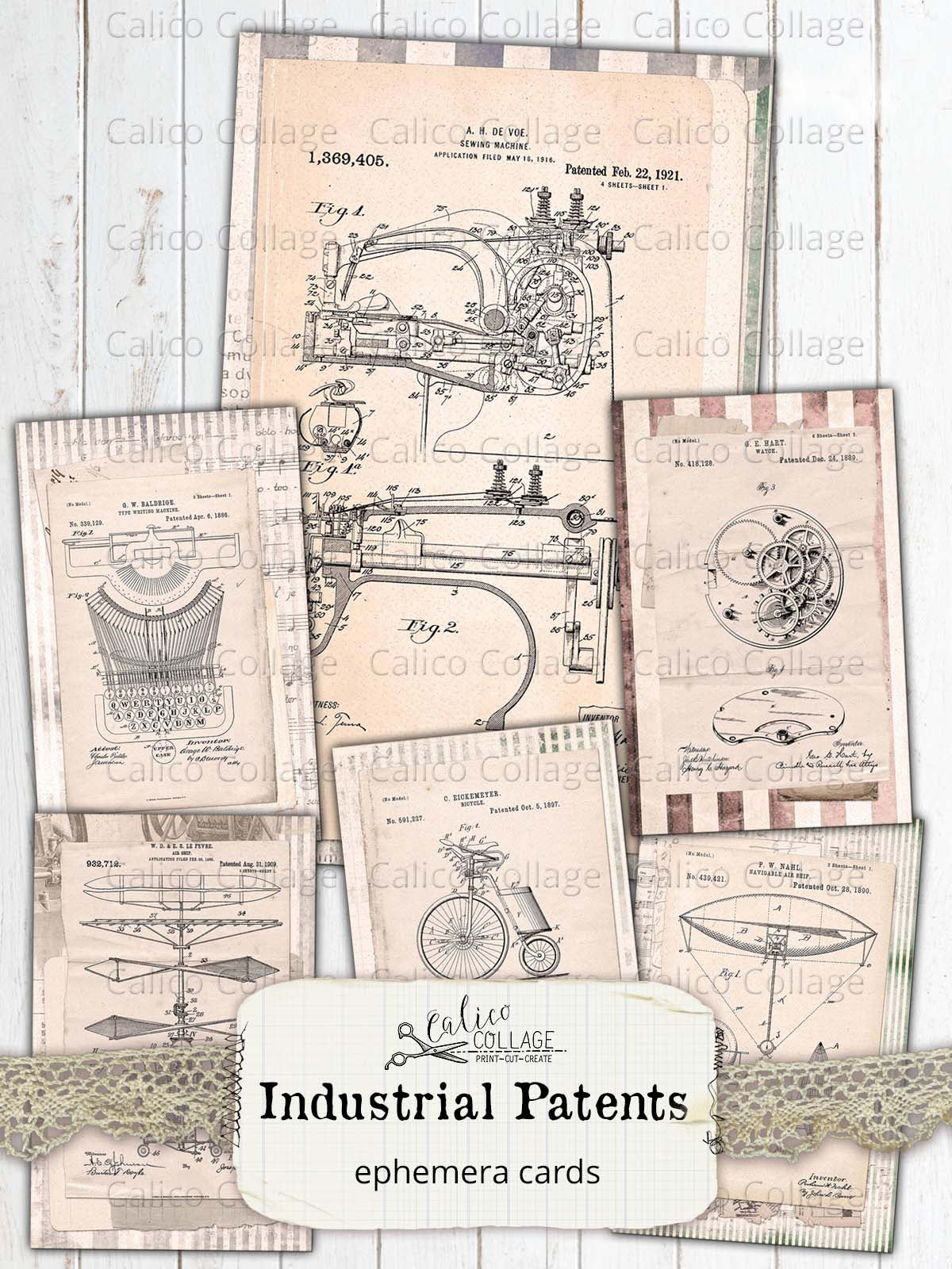 Steampunk Patent Junk Journal Ephemera Pack, Mechanical Garden