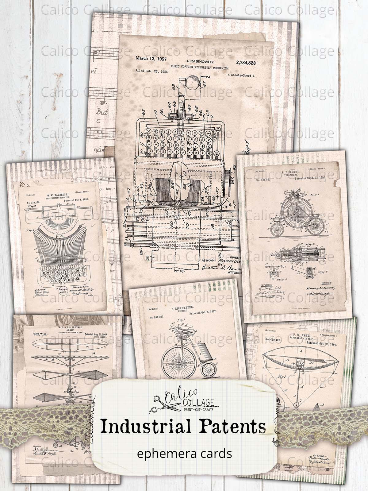 Steampunk Patent Junk Journal Ephemera Pack, Mechanical Garden