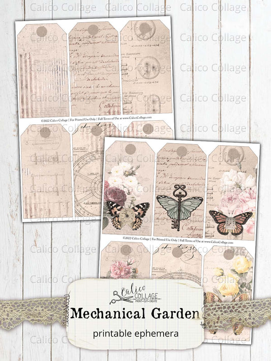 Steampunk Junk Journal Tags, Mechanical Garden