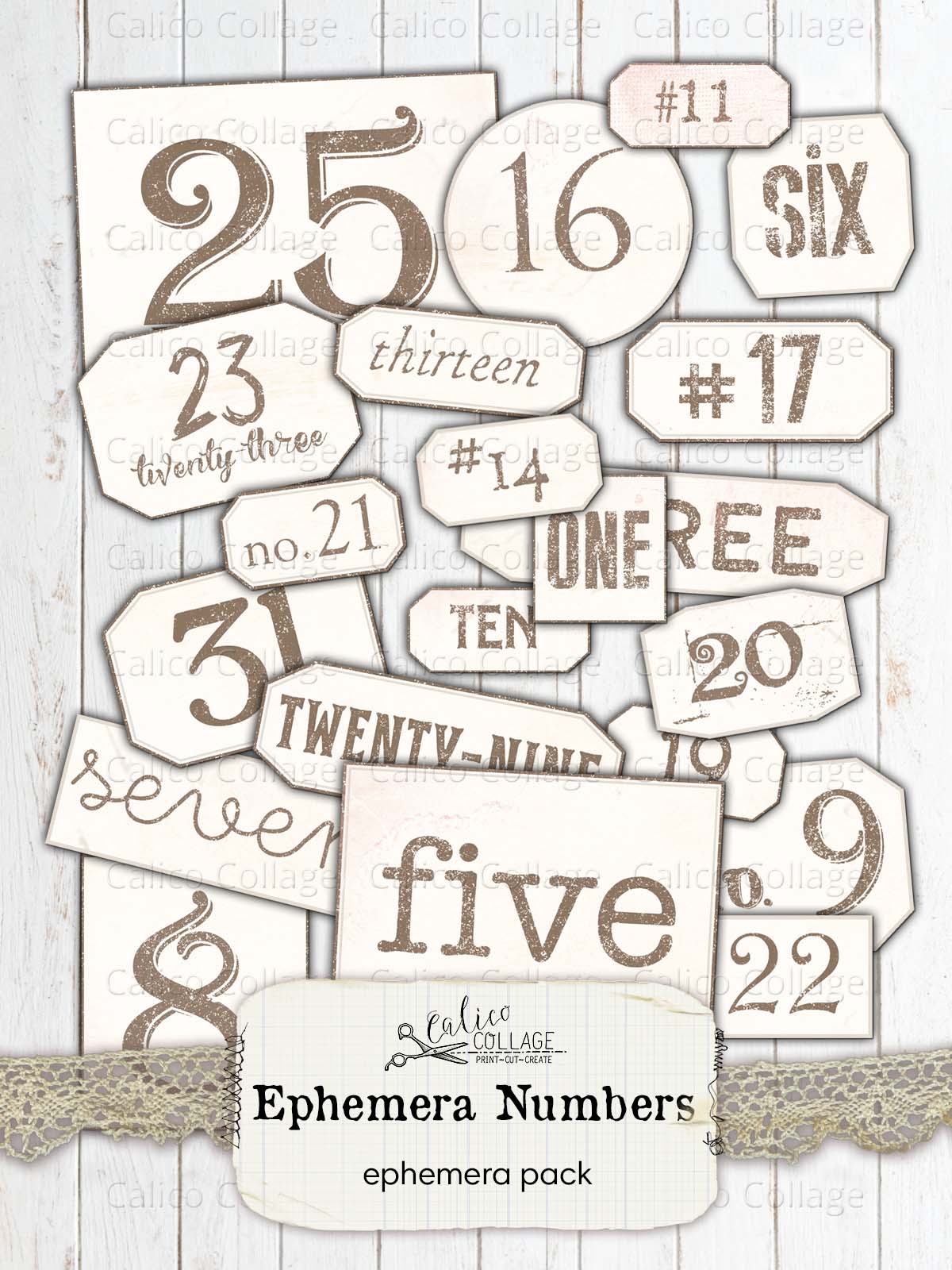 Ephemera Numbers Junk Journal Printable