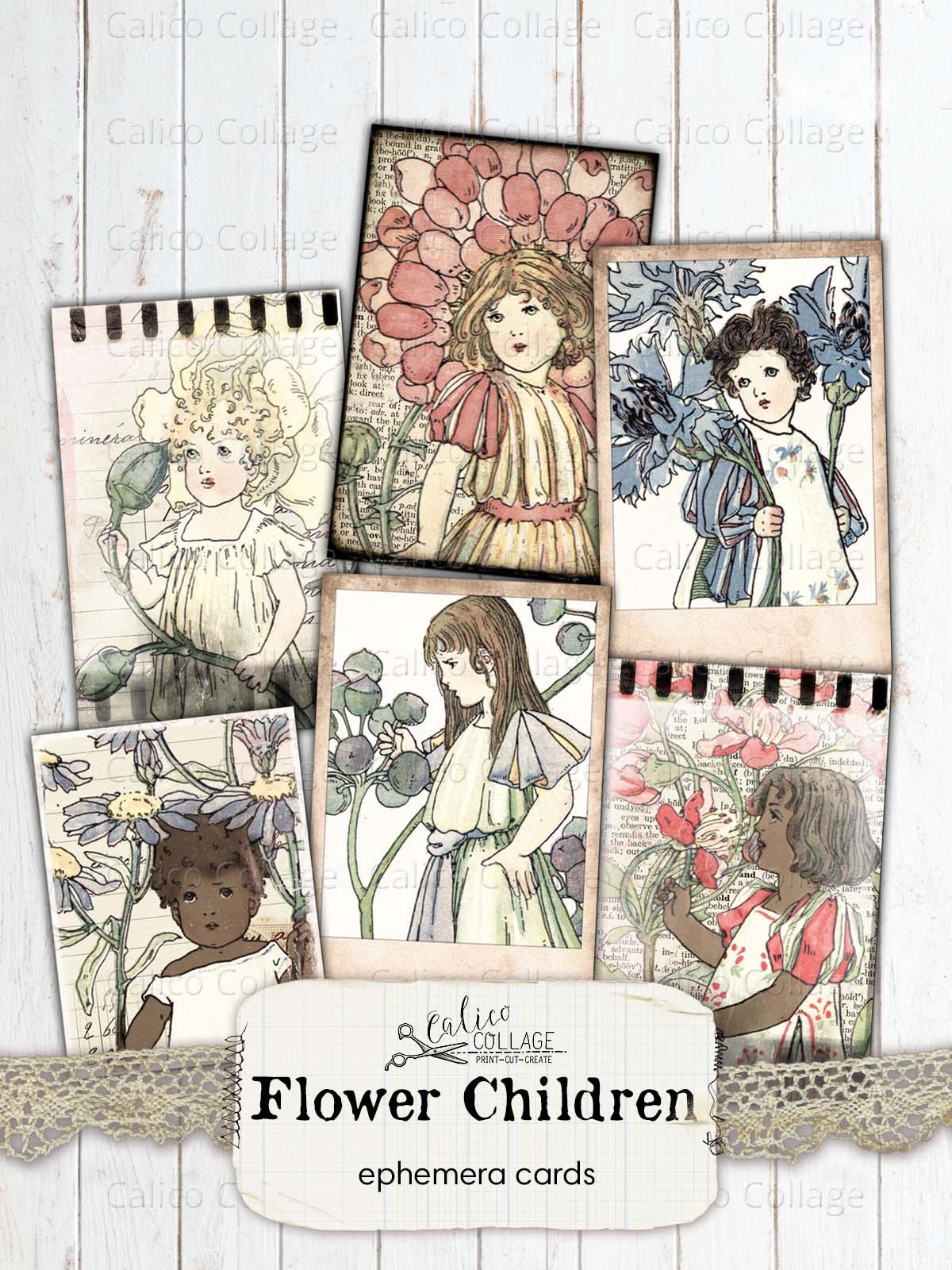 Flower Children Ephemera, Digital Journaling Supply