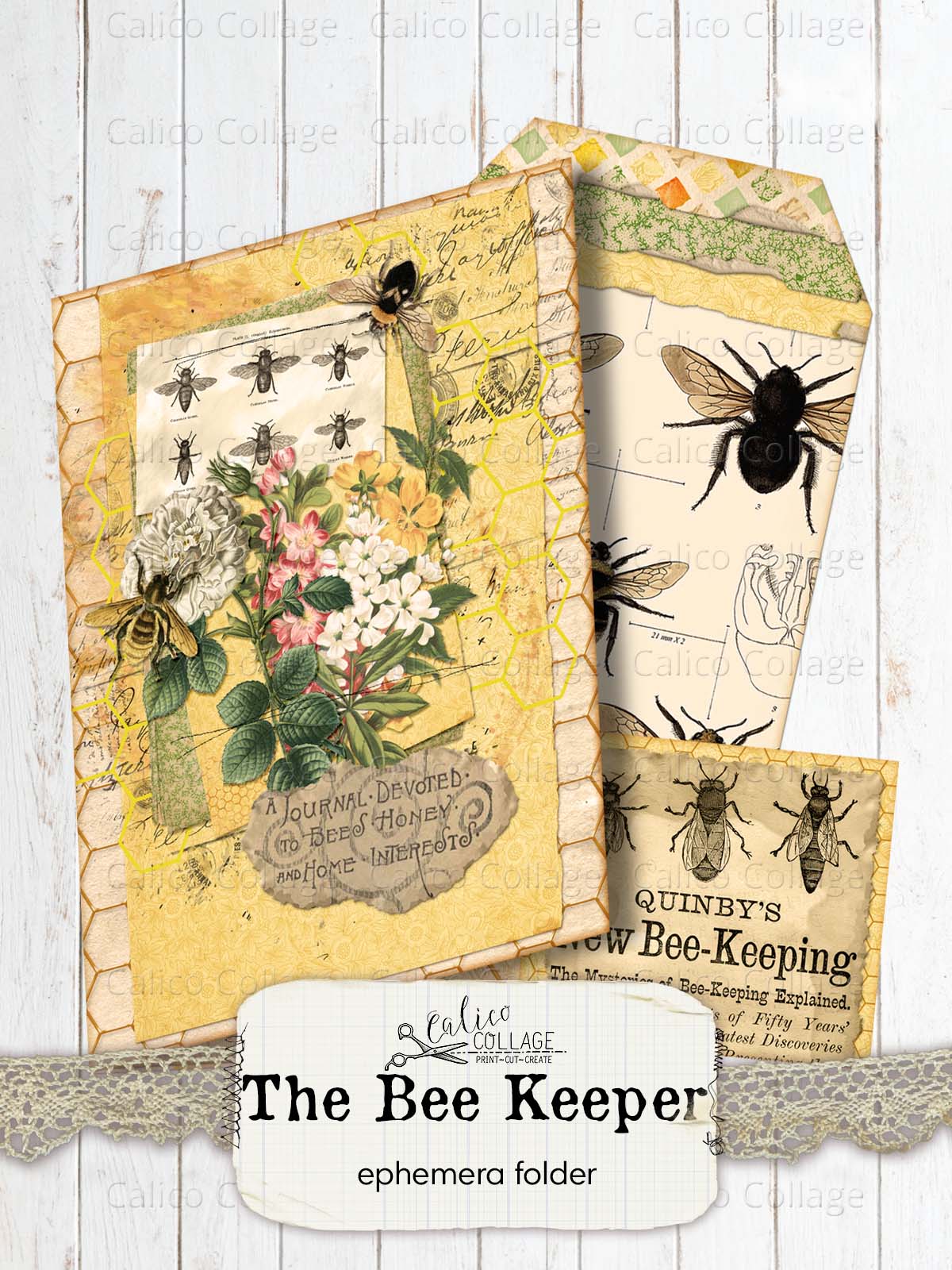 Bee Ephemera Junk Journal Folder, Bee Keeper