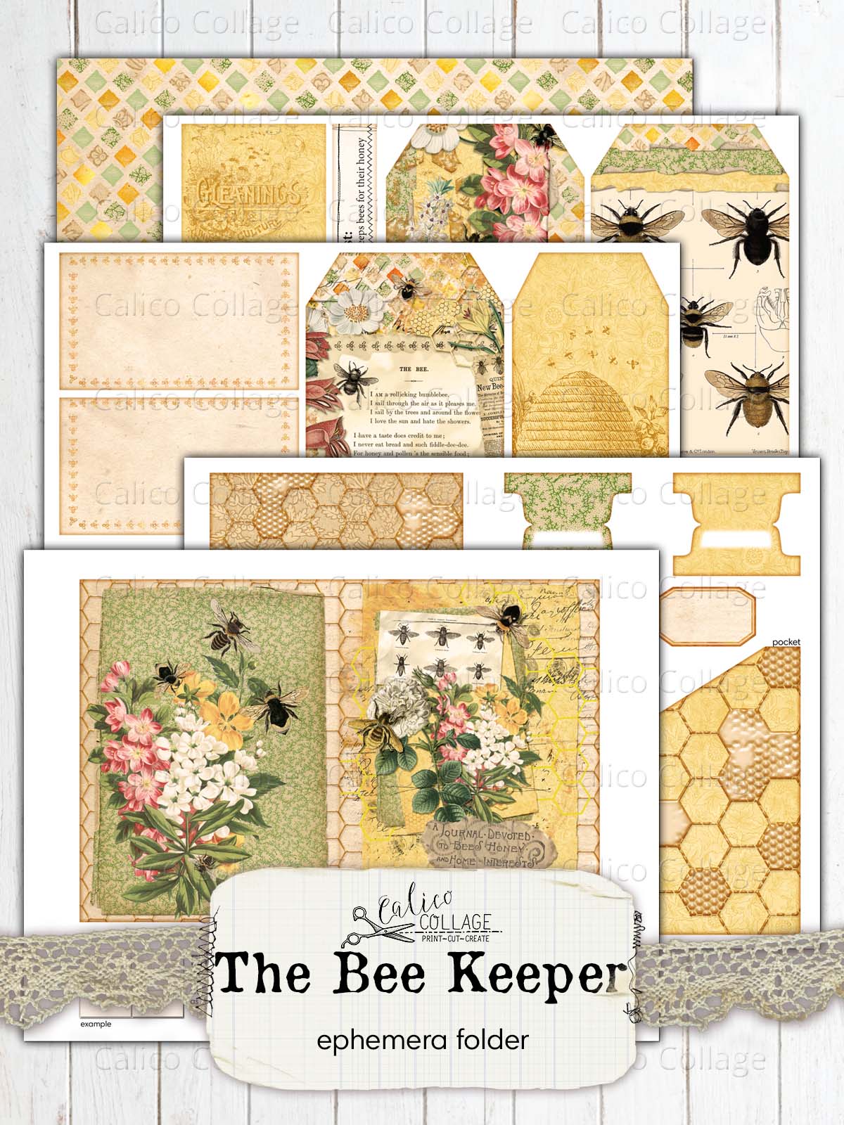 Bee Ephemera Junk Journal Folder, Bee Keeper