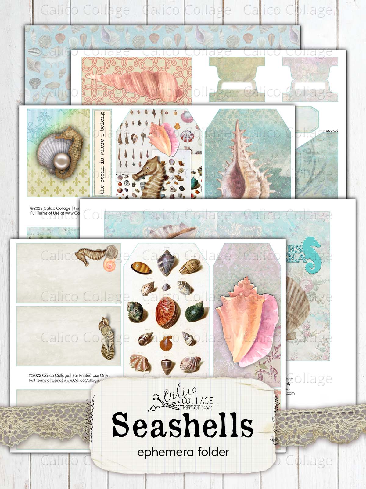 Beach Ephemera Folder, Junk Journal Printable