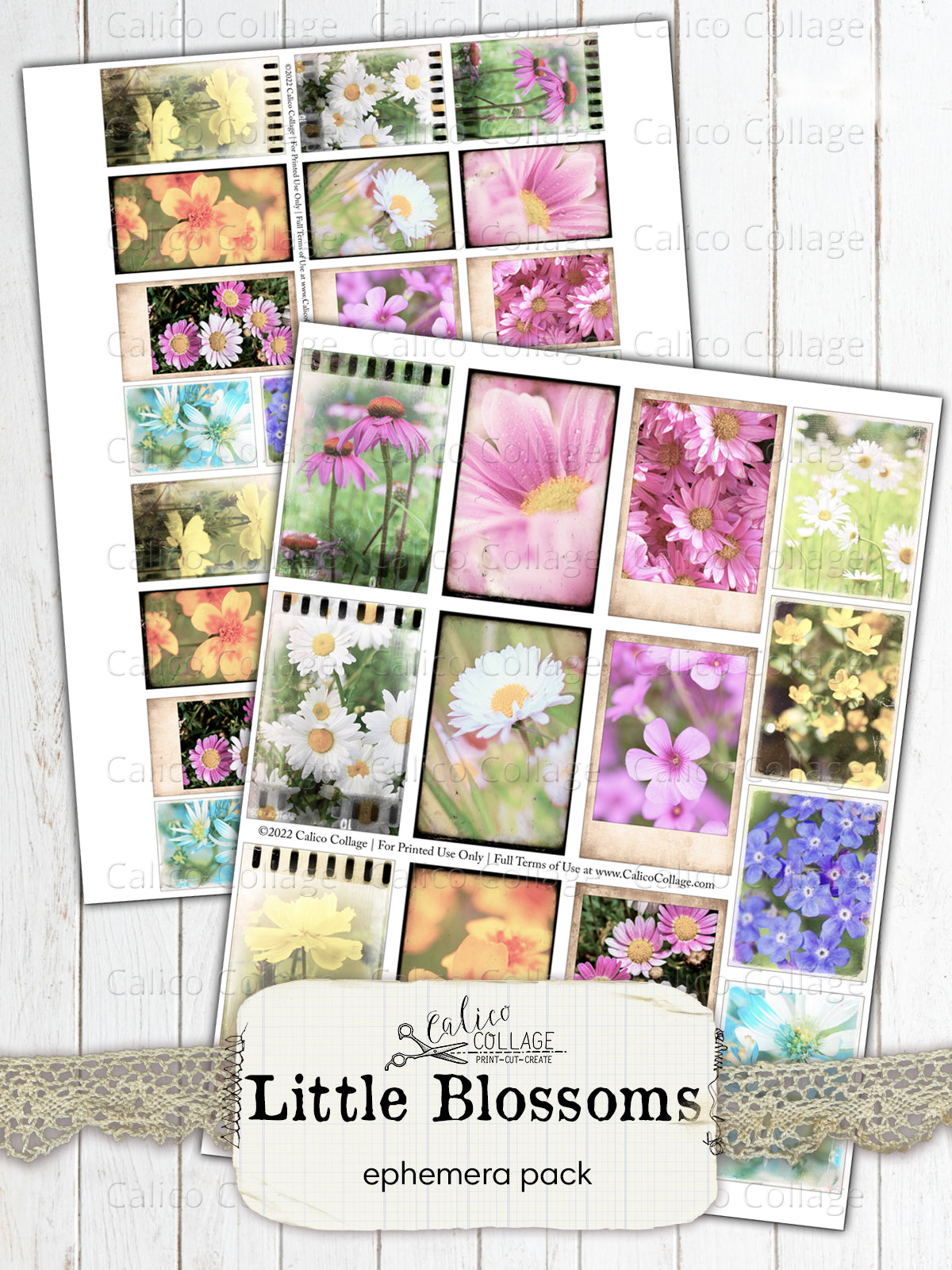 Floral Polaroids Pictures, Junk Journal Supplies