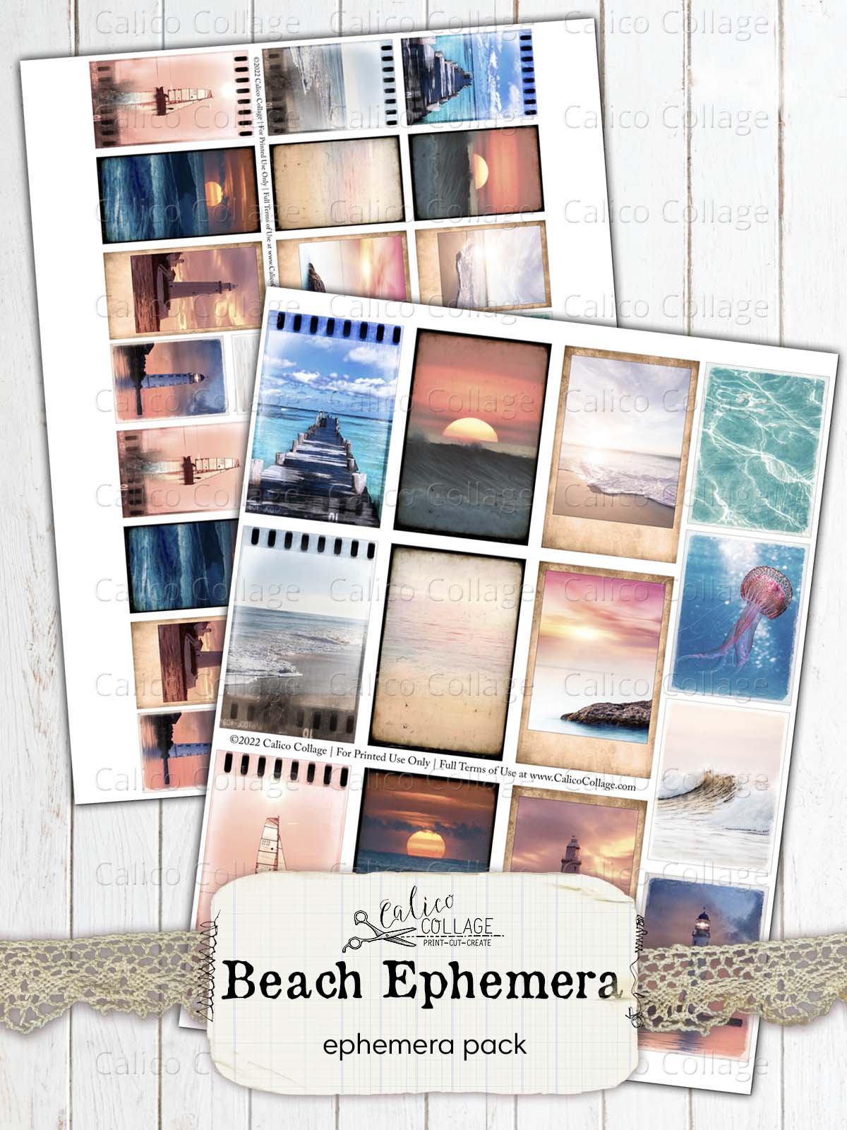 Beach Ephemera Polaroids, Junk Journal Printables