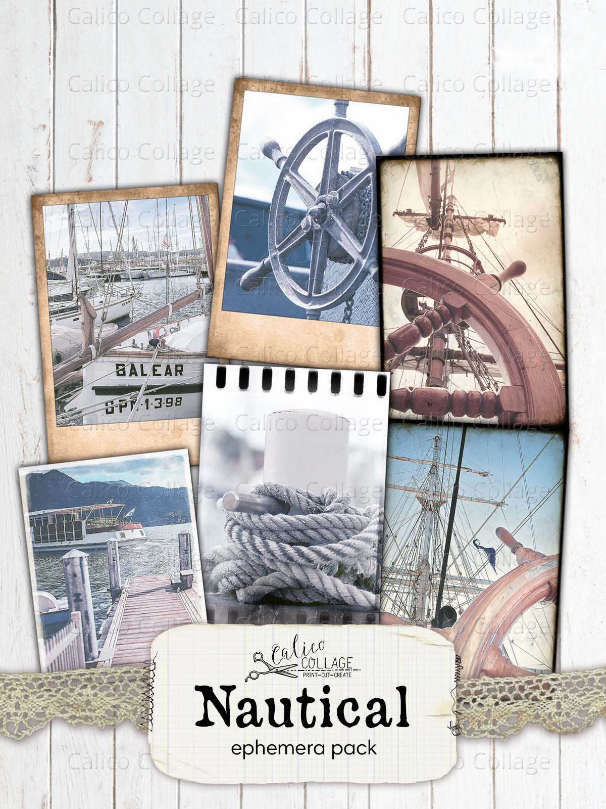 Nautical Polaroids and Film Cards, Junk Journal Supplies