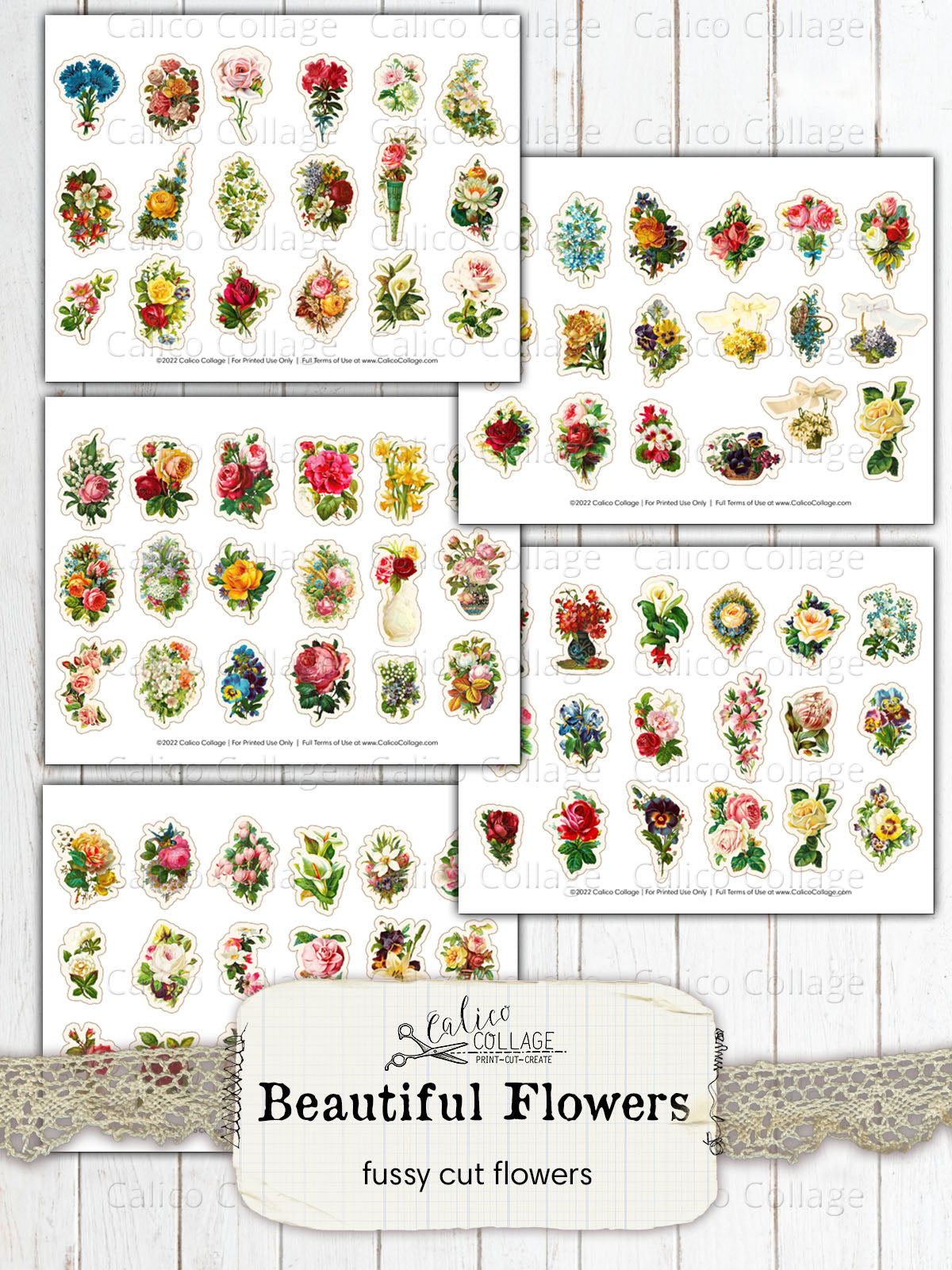 Vintage Flowers Die Cuts, Printable Junk Journal Stickers, F