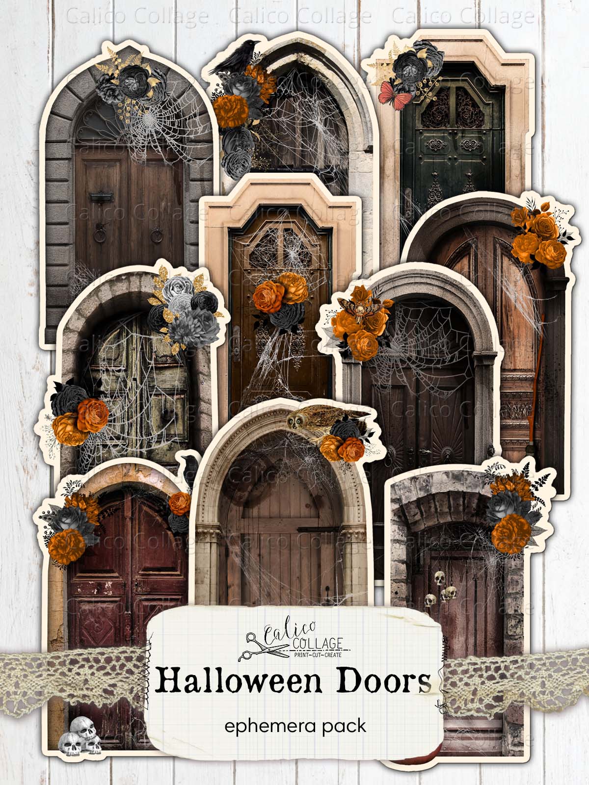 Halloween Wooden Door, Junk Journal Printable
