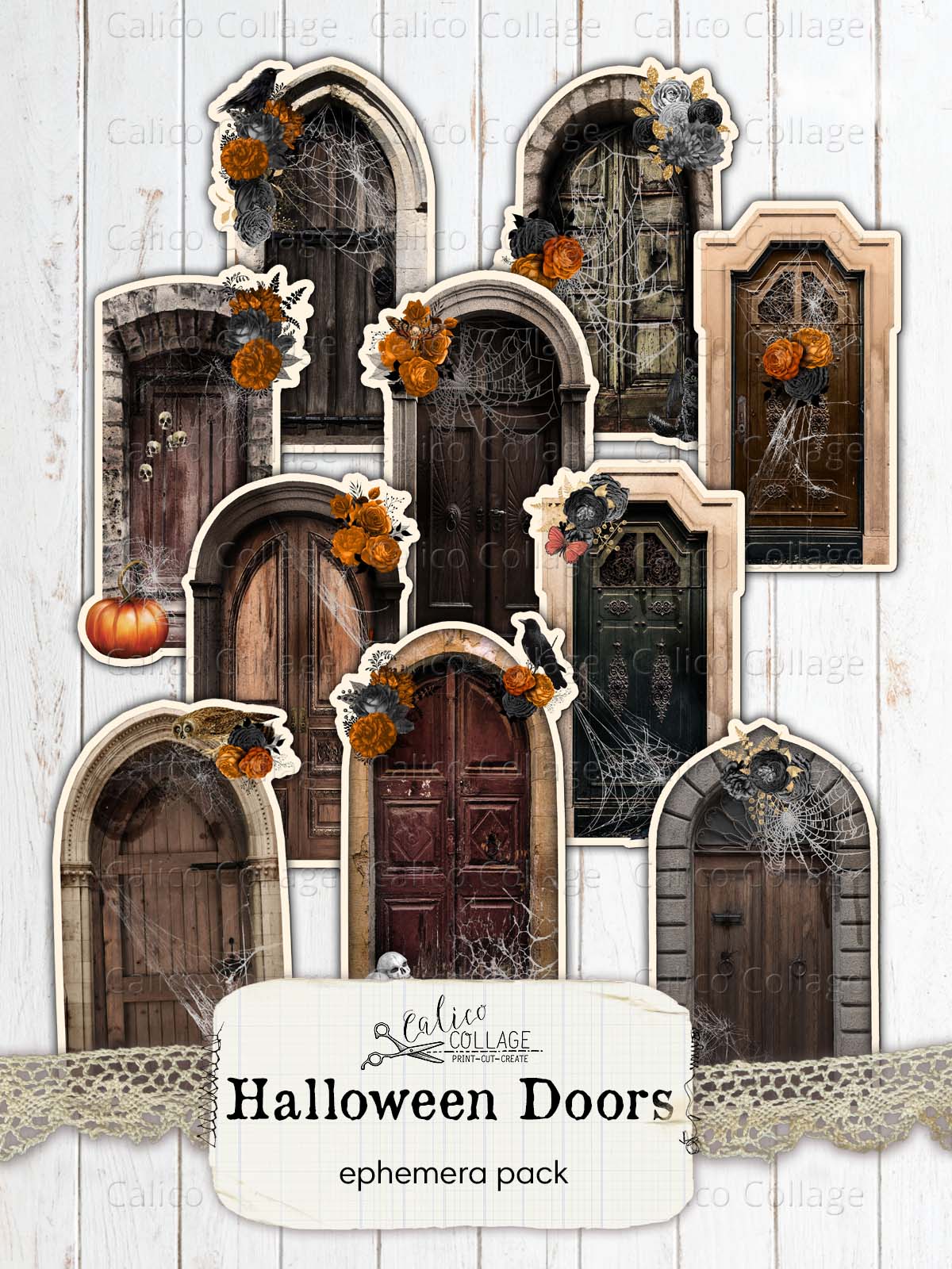 Halloween Wooden Door, Junk Journal Printable – CalicoCollage
