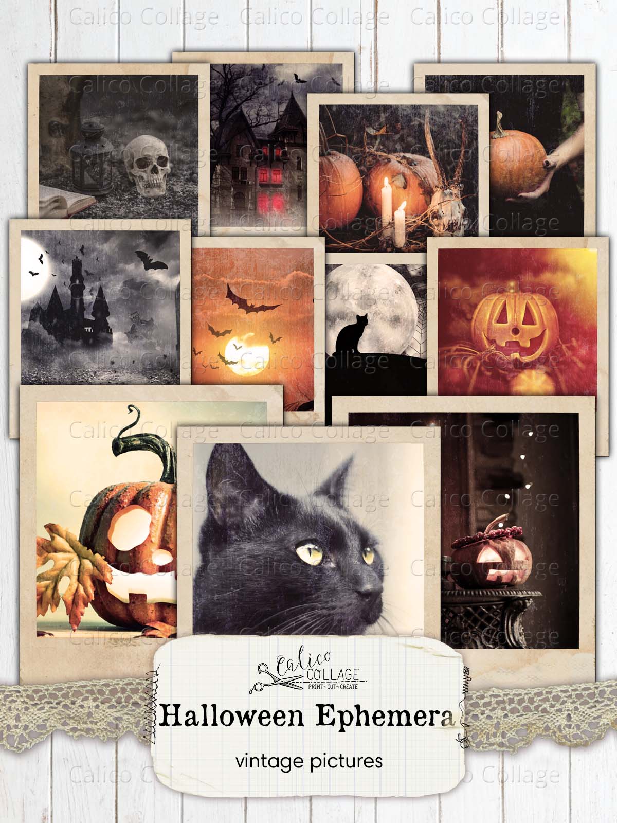 Vintage Halloween Ephemera, Junk Journal Printable Photographs