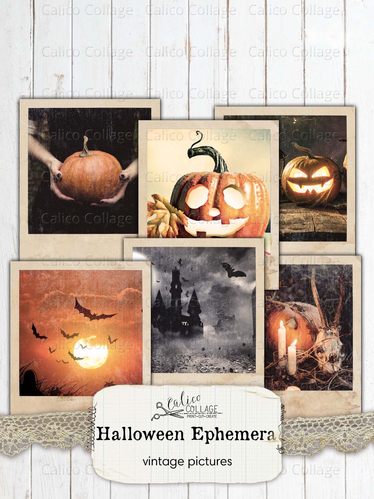 Vintage Halloween Ephemera, Junk Journal Printable Photographs
