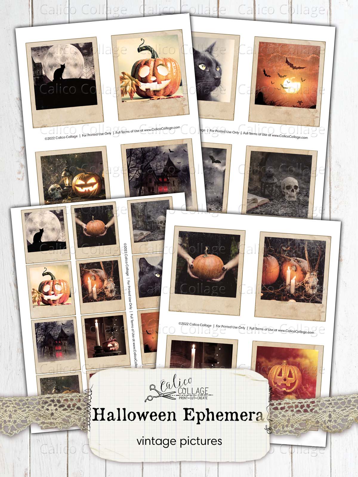 Vintage Halloween Ephemera, Junk Journal Printable Photographs