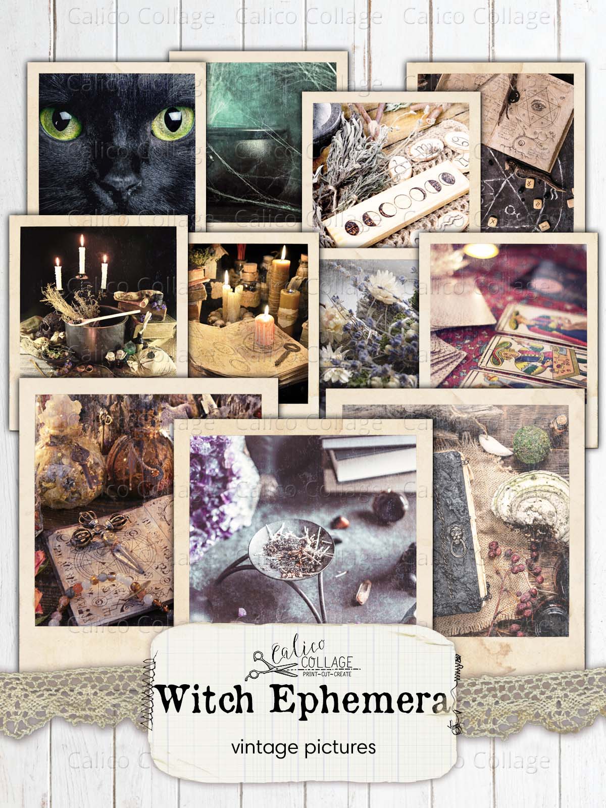 Witchy Bookmarks  4 witch bookmarks, junk journal ephemera