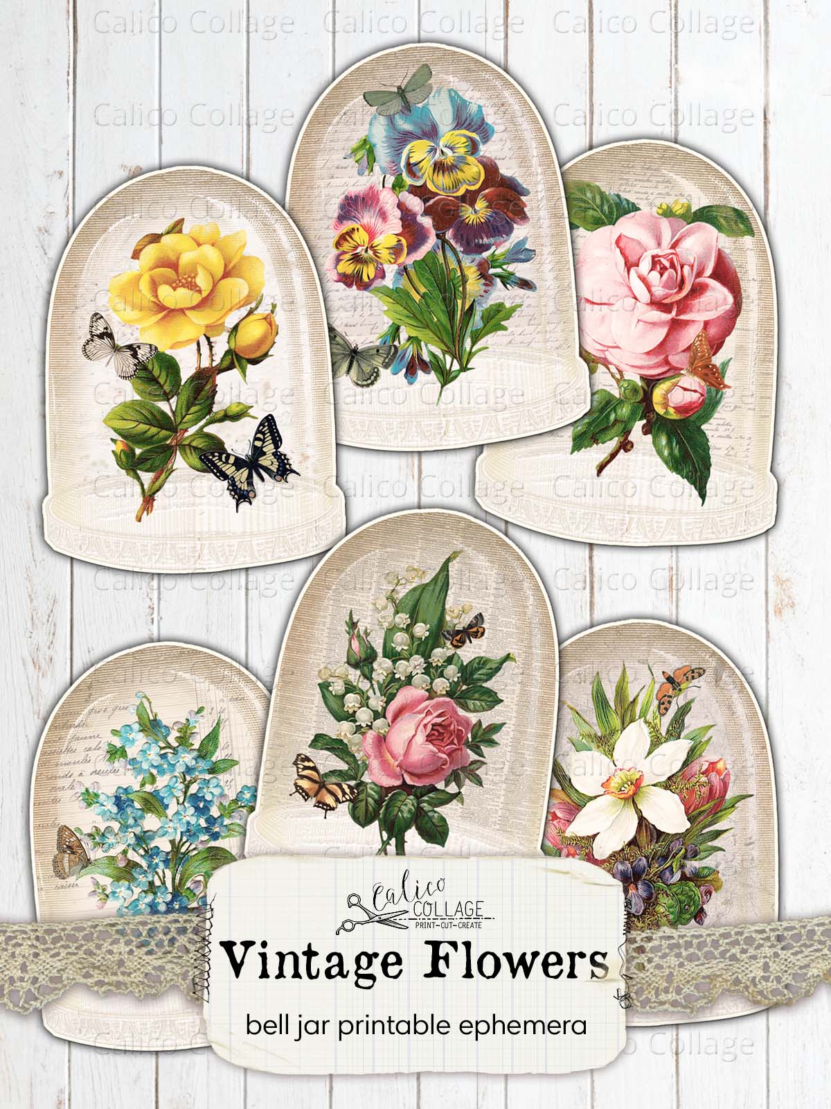 Flower Bouquet Bell Jar Junk Journal Printable